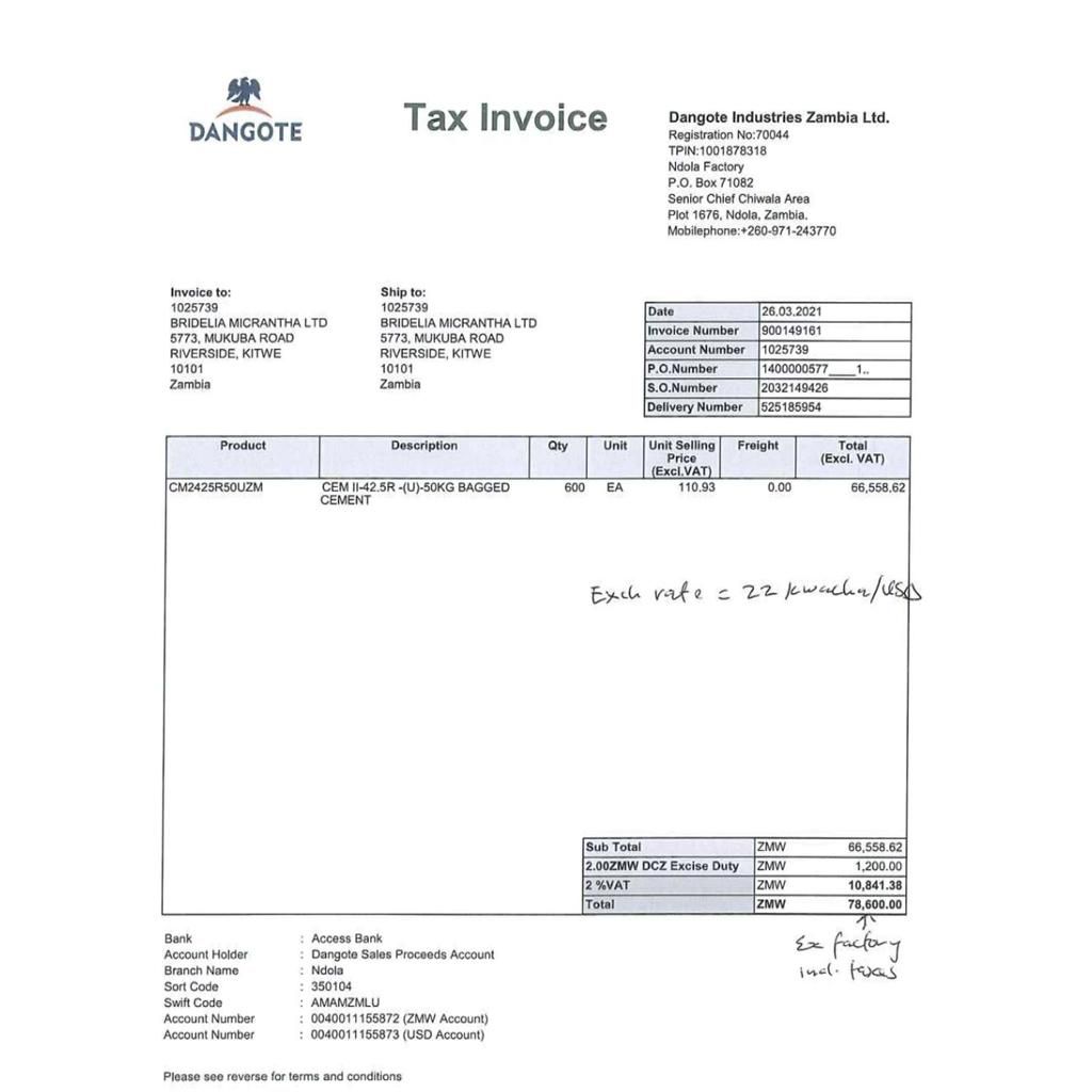 Dangote: Cement price from our factories is between N2,450 and N2,510 per bag, VAT inclusive