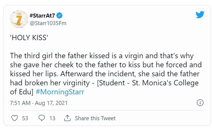 He’s broken my virginity with that kiss – 3rd teacher trainee kissed by Reverend Father