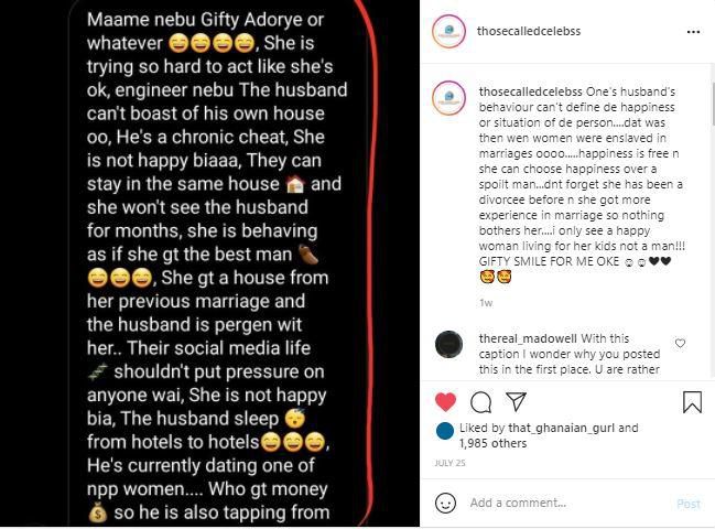 Gifty Adorye is not happy, her husband is cheating