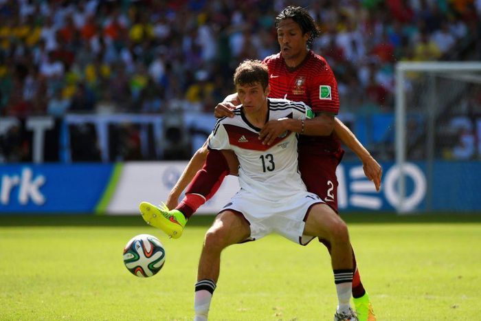Thomas Mueller scored a hat-trick for Germany in their opening game of the 2014 World Cup against Portugal