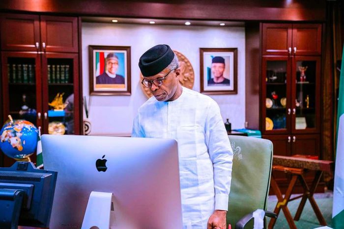Vice President Yemi Osinbajo SAN virtually presides over the National Economic Council Meeting in the State House, Abuja. 21st January 2021. [Twitter/Tolani Alli]