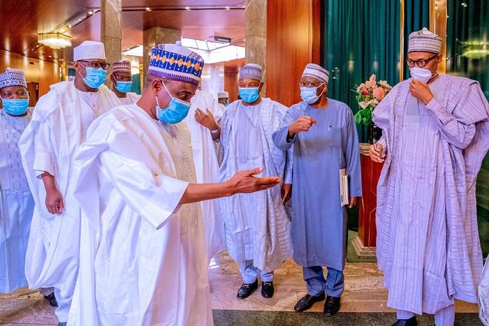 President Muhammadu Buhari meets with some Governors from the Northwest and North Central of the country. [Presidency]