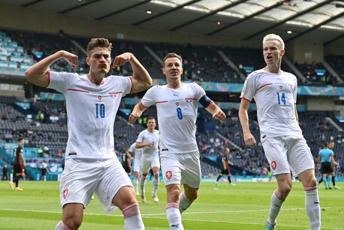 Golden boot: Patrik Schick (left) scored his third goal of Euro 2020 from the penalty spot