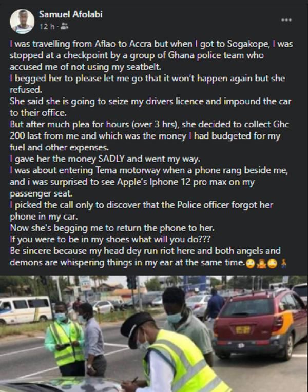 Ghana police officer takes bribe from driver, forgets iPhone 12 pro max inside his car
