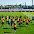 Valencia players lined up behind Mouctar Diakhaby (centre) in a show of support after he alleged he was racially abused