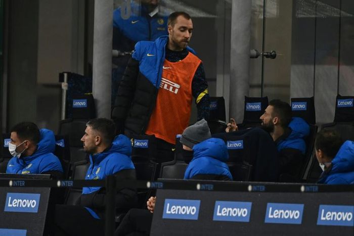 Inter Milan midfielder Christian Eriksen (C) has spent much of this season on the substitutes' bench