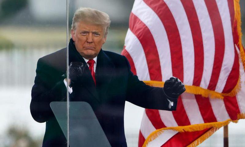 President Donald Trump greets the crowd at the "Stop The Steal" Rally on January 06, 2021 in Washington, DC.