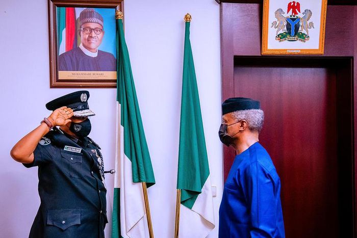 Usman Alkali Baba after he's decorated acting IGP by Vice President Yemi Osinbajo on Wednesday, April 7, 2020 (Tolani Alli)