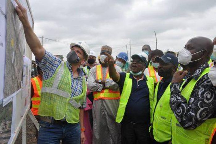 From Left, Project Manager Julius Berger, Thomas Christl, members house committee on works, Abubakar Faggo, Ganiu Johnson, Chairman Of The committee, Abubakar Kabir and his deputy, Olanrewaju Edu during the committee Oversight Tour Of Road Projects in ...