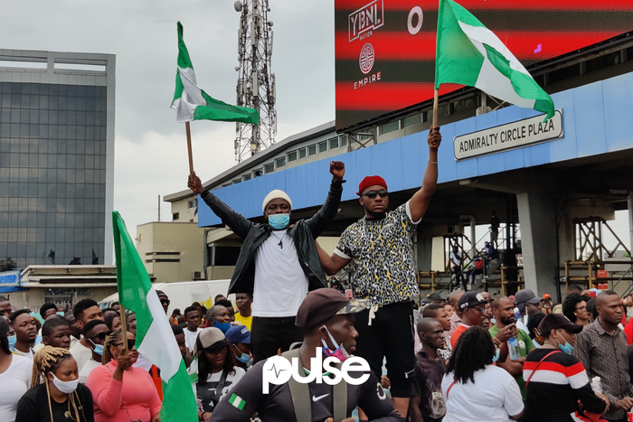 #EndSARS protesters at the Lekki Toll Gate, Lagos