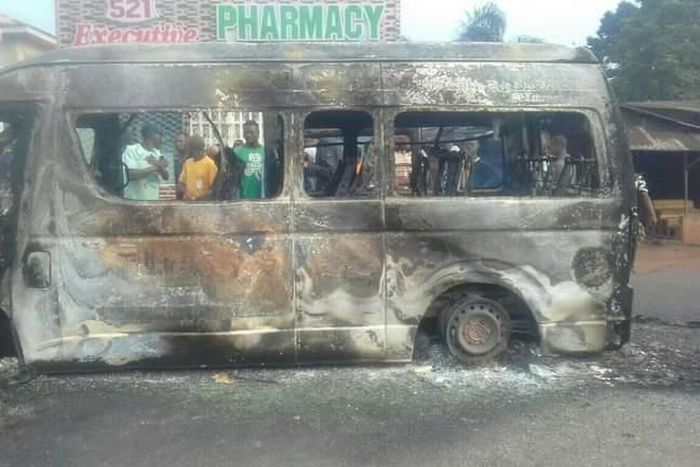 Burnt bus in Imo on August 9, 2021 (TheCable)