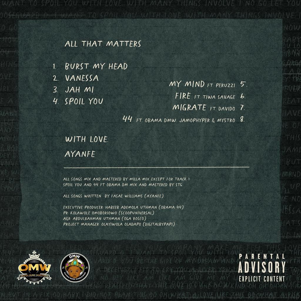 Obama DMW's voice features on Ayanfe's new EP, 'All That Matters.' (DMW)