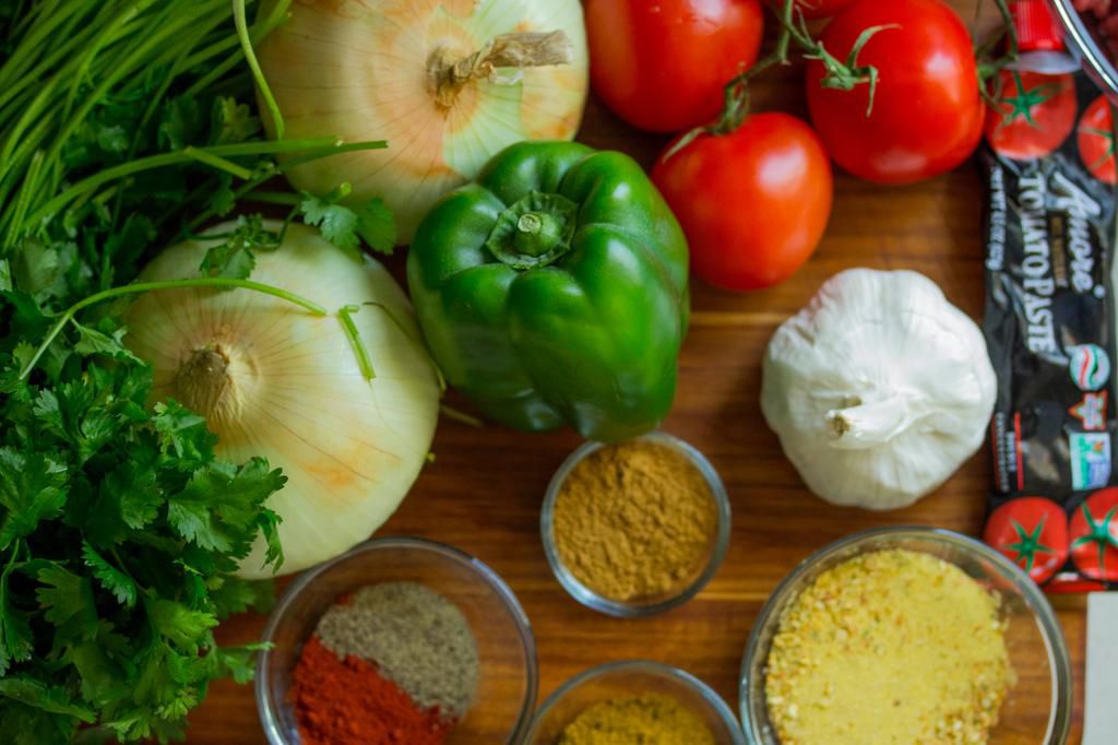green, red peppers and other ingredients