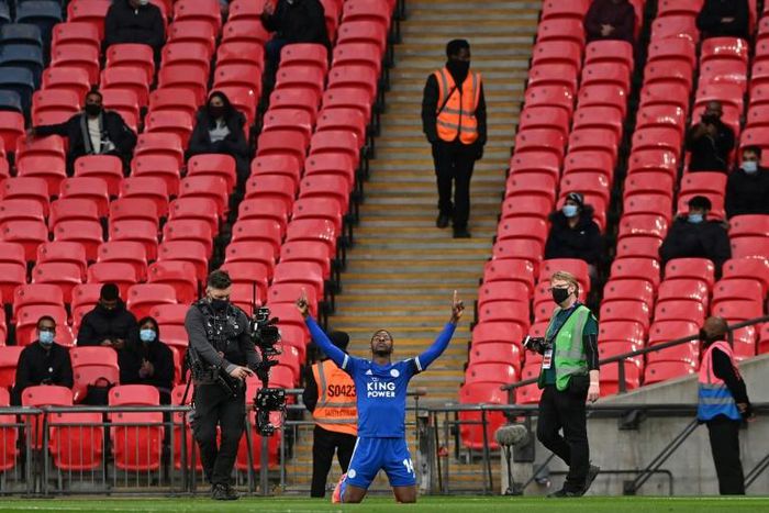 Foxes into the final: Kelechi Iheanacho (centre) scored the only goal against Southampton to take Leicester into the FA Cup final