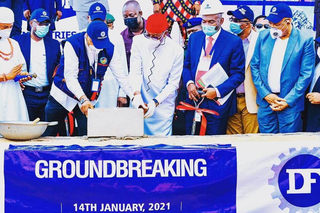 Gov Okowa of Delta State at the ground-breaking of DELFRASCO Industries Limited, Tower Manufacturing and Testing,  on Thursday, December 14, 2021 (Delta Oress corps)