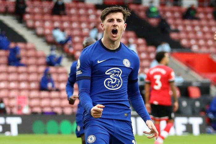 Chelsea midfielder Mason Mount celebrates after scoring against Southampton