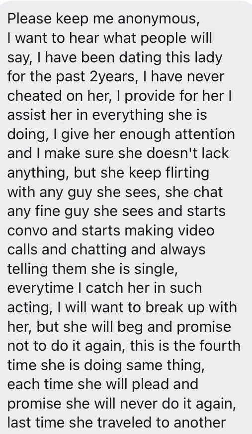 “This girl loves me 100% but why is she cheating on me?” – Disturbed man asks