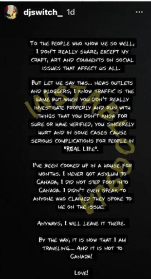 The disc jockey says she's about to relocate from the country.