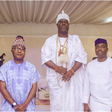 L-R: Olaoluwa Babalola, Senior Brand Manager, Goldberg, Nigerian Breweries Plc; Tayo Adelaja, Corporate Affairs Manager, Lagos and Headquarters, Nigerian Breweries Plc; His Imperial Majesty, Oba Adeyeye Enitan Ogunwusi (Ọjájá II), Ooni Of Ife; Olufunsh...