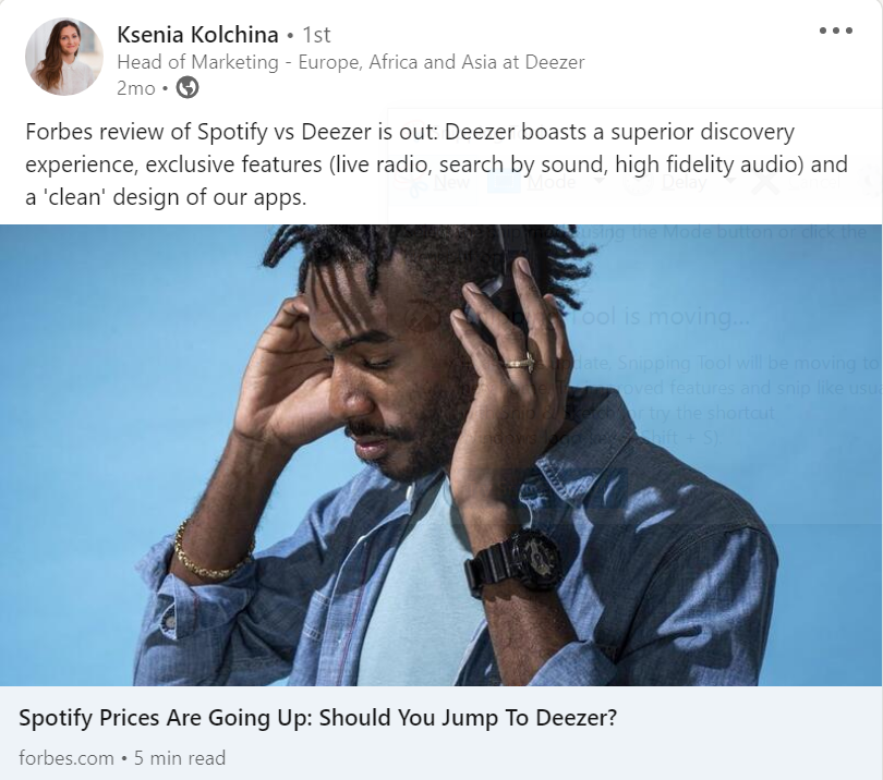 Deezer's vs. Spotify and Soundcloud over the course of 2021. (LinkedIn)