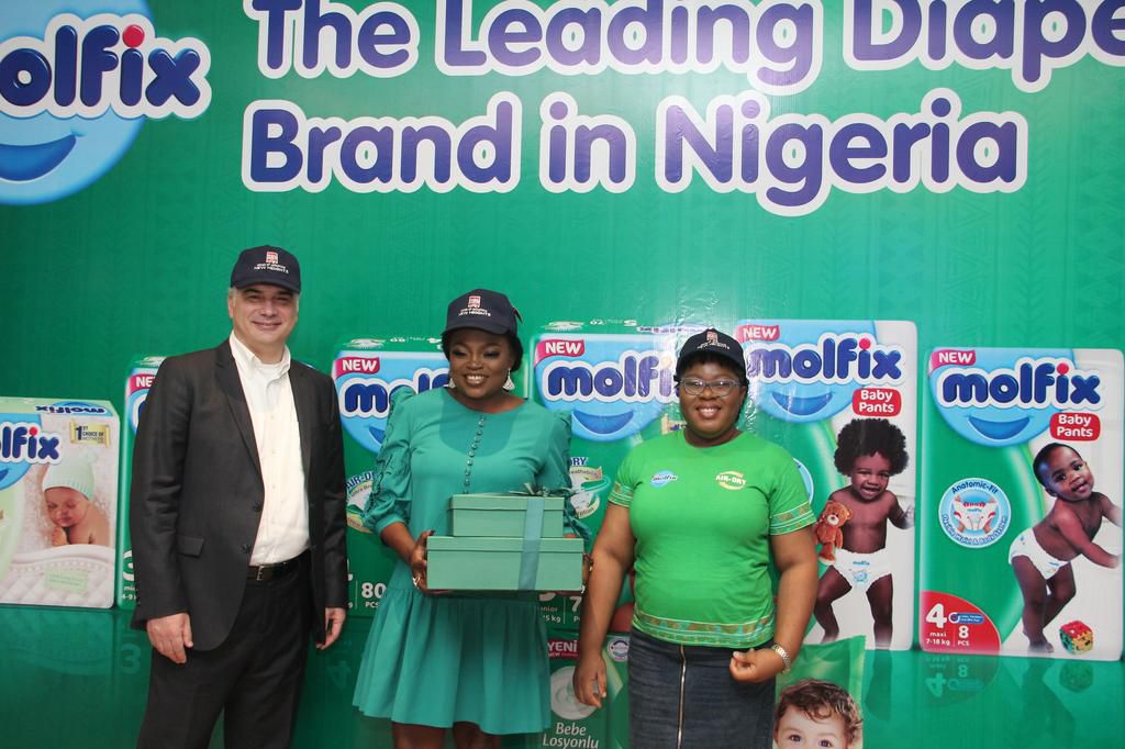 From left to right Mr. Doruk Emiroglu, Managing Director, Hayat Kimya Nigeria, Funke Akindele Bello, Brand Ambassador, and Roseline Abaraonye, Marketing Manager, Hayat Kimya Nigeria. (Molfix)
