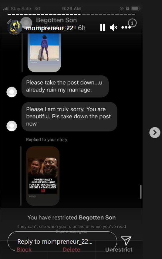 Model exposes chat with married man who offered half a million naira for sex. [Instagram/mompreneur22]