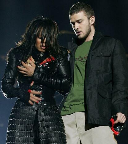 Janet Jackson and Justin Timberland during their infamous performance at the 2004 super bowl [NewYorkDailyTimes]