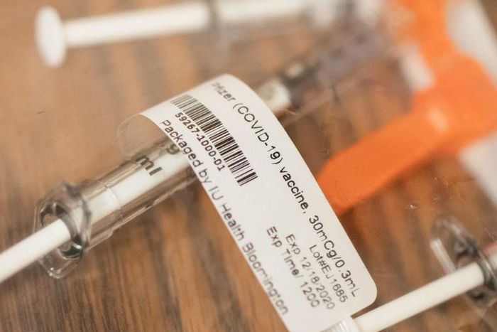 Closeup of the Pfizer covid-19 vaccine seen in December 2020.