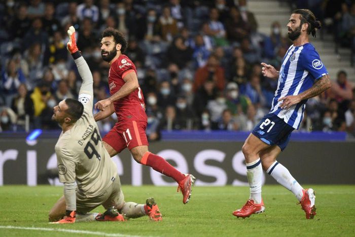 Liverpool forward Mohamed Salah scores against Porto