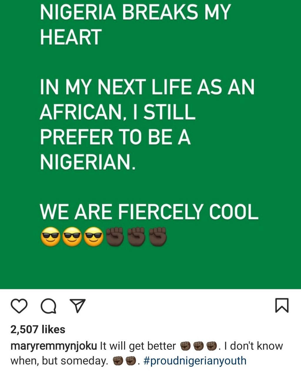 The actress believes the country will get better someday.