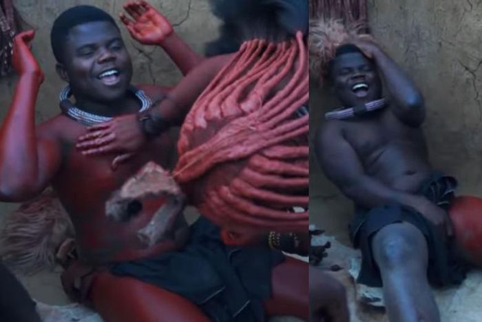 Ghanaian vlogger screams as woman attends to him at Himba where visitors are welcomed with sex