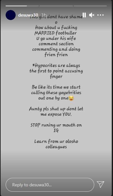 Sonia Ighalo slams reality TV star Uriel in new Instagram post. [Instagram/Desuwa30]