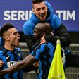 Inter Milan's Romelu Lukaku (R) and Lautaro Martinez (L) both scored in a derby win over AC Milan