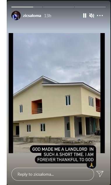 The IG comedian becomes a landlord in Nigeria. [Instagram/Zicsaloma]