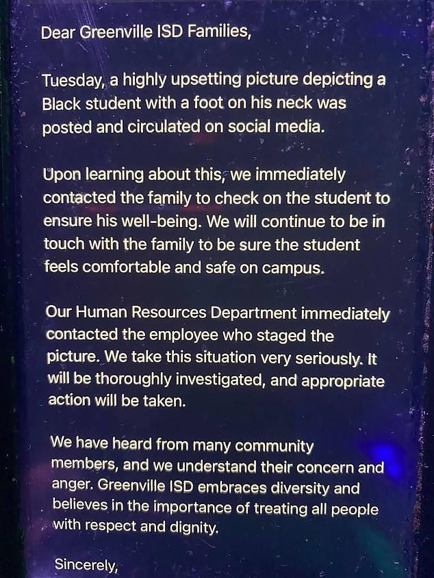 Teacher suspended over photo of her foot on pupil’s neck