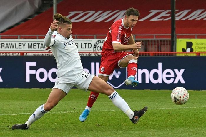 Nick Tsaroulla (right) opened the scoring as League Two Crawley Town humiliated Leeds 3-0 in the FA Cup
