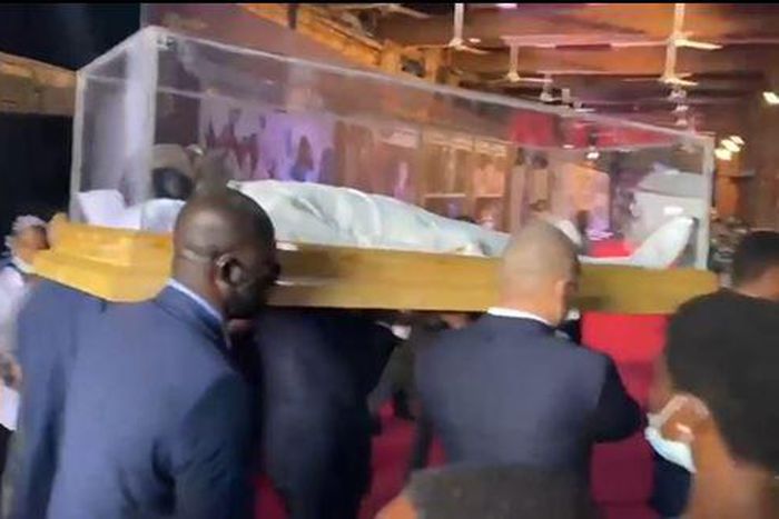 TB Joshua lies inside transparent glass casket as his funeral service is underway