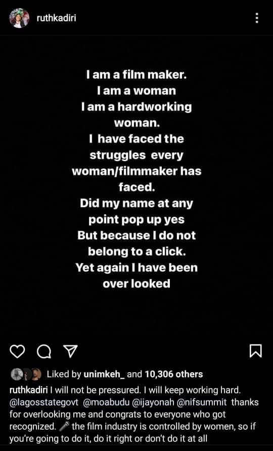 Ruth Kadiri's Instagram post [Instagram/@ruthkadiri]