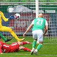Bayern Munich striker Robert Lewandowski (C, bottom) scored and hit the woodwork three times at Werder Bremen on Saturday