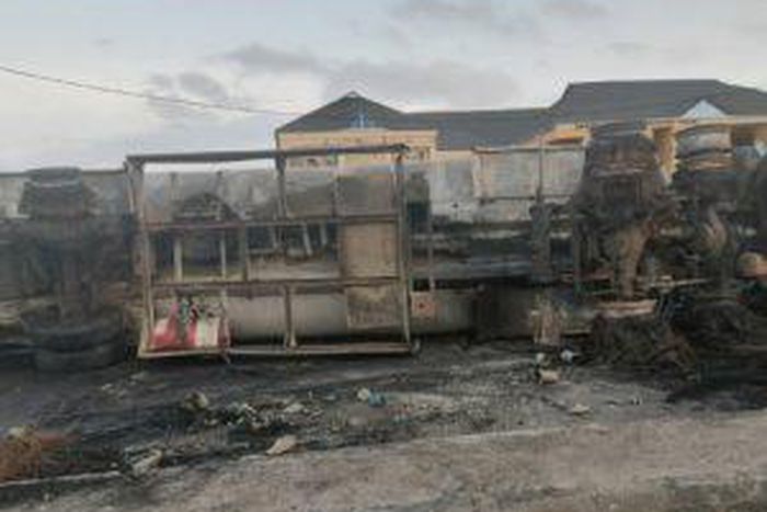 Scene of a tanker explosion at Egbeda area of Lagos State on Tuesday morning. [NAN]