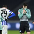 Schalke midfielder Suat Serdar reacts after their latest defeat left his club 30 matches without a win - one game short of the league record