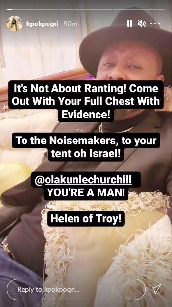 Kpokpogri's post came hours after they both unfollowed each other on Instagram.