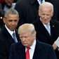 US President Donald Trump(2nd-R) shakes hand with Vice President Mike Pence(L) as former President Barack Obama and former Vice President Joe Biden(R) look on Trump's inauguration ceremonies at the US Capitol in Washington, DC, on January 20, 2017.