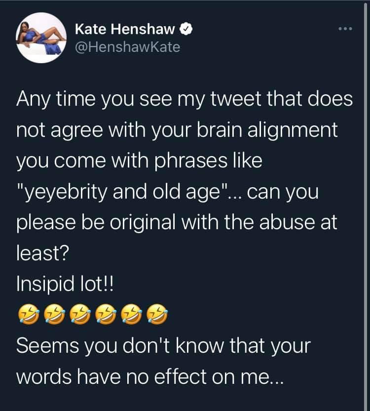 The movie star reads riot act to her haters. [Twitter/KateHenshaw]