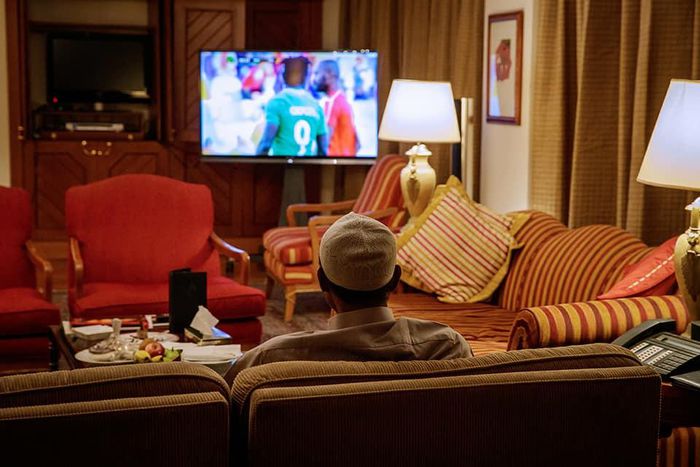 President Buhari watching Super Eagles (FC Naija)