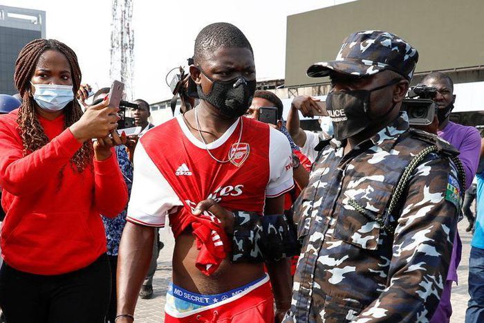 One of the protesters arrested at Lekki tollgate on Saturday. (Info Digest Nigeria)