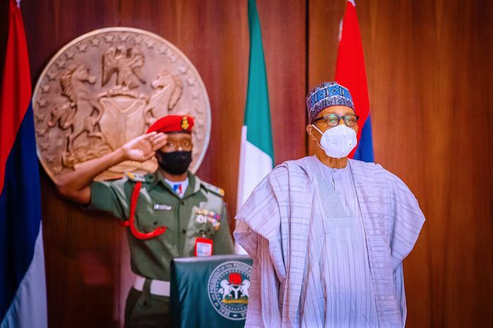 President Muhammadu Buhari presides over the National Security Council meeting, just hours after release of Jangebe schoolgirls. [Presidency]