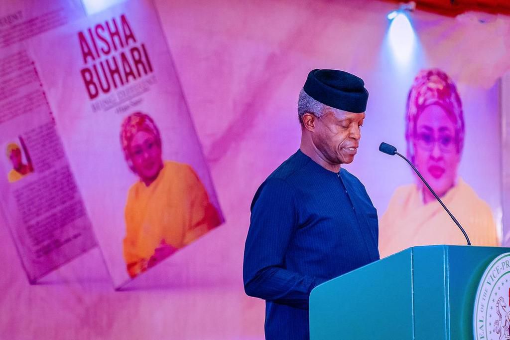 Osinbajo delivers eulogies at the launch of First Lady Aisha Buhari's book on Thursday, April 8, 2021 (Tolani Alli)