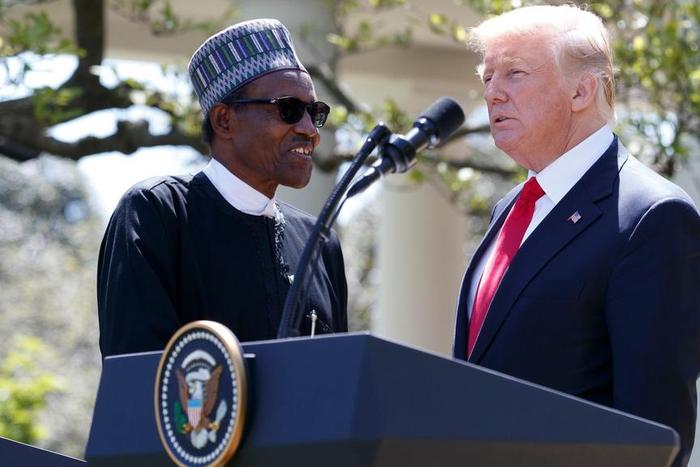 President Muhammadu Buhari and Donald Trump addressing a press conference at the White House on Monday, April 30, 2018