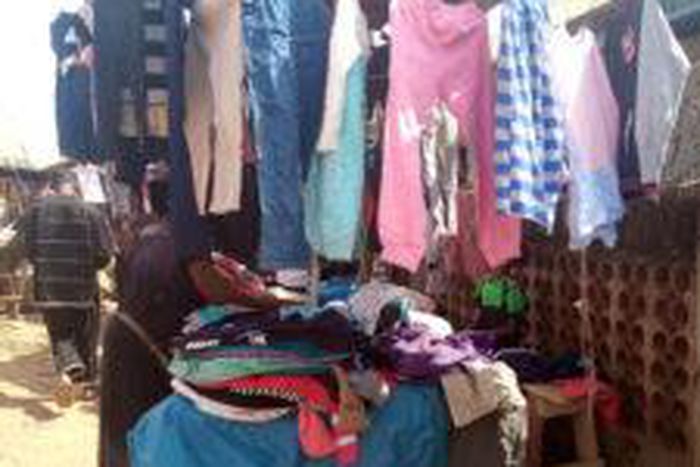 Second hand clothings on display at a section of Bwari town market